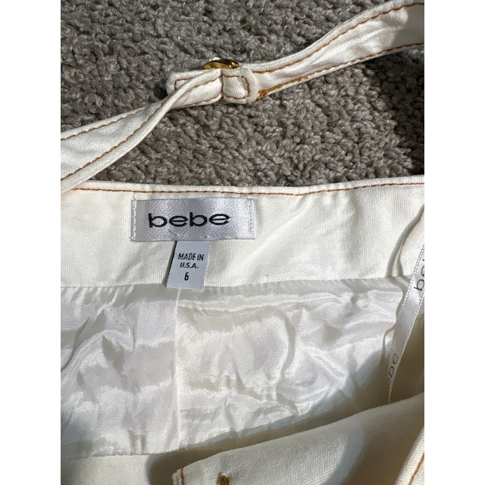Bebe White Halter Vest Top Contrast Stitching Y2K Vintage Style Size 6 - Picture 5 of 7